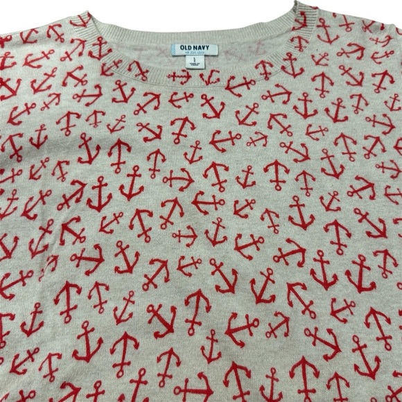 Old Navy women’s white coral anchor print long sleeve sweater size large - Picture 2 of 7
